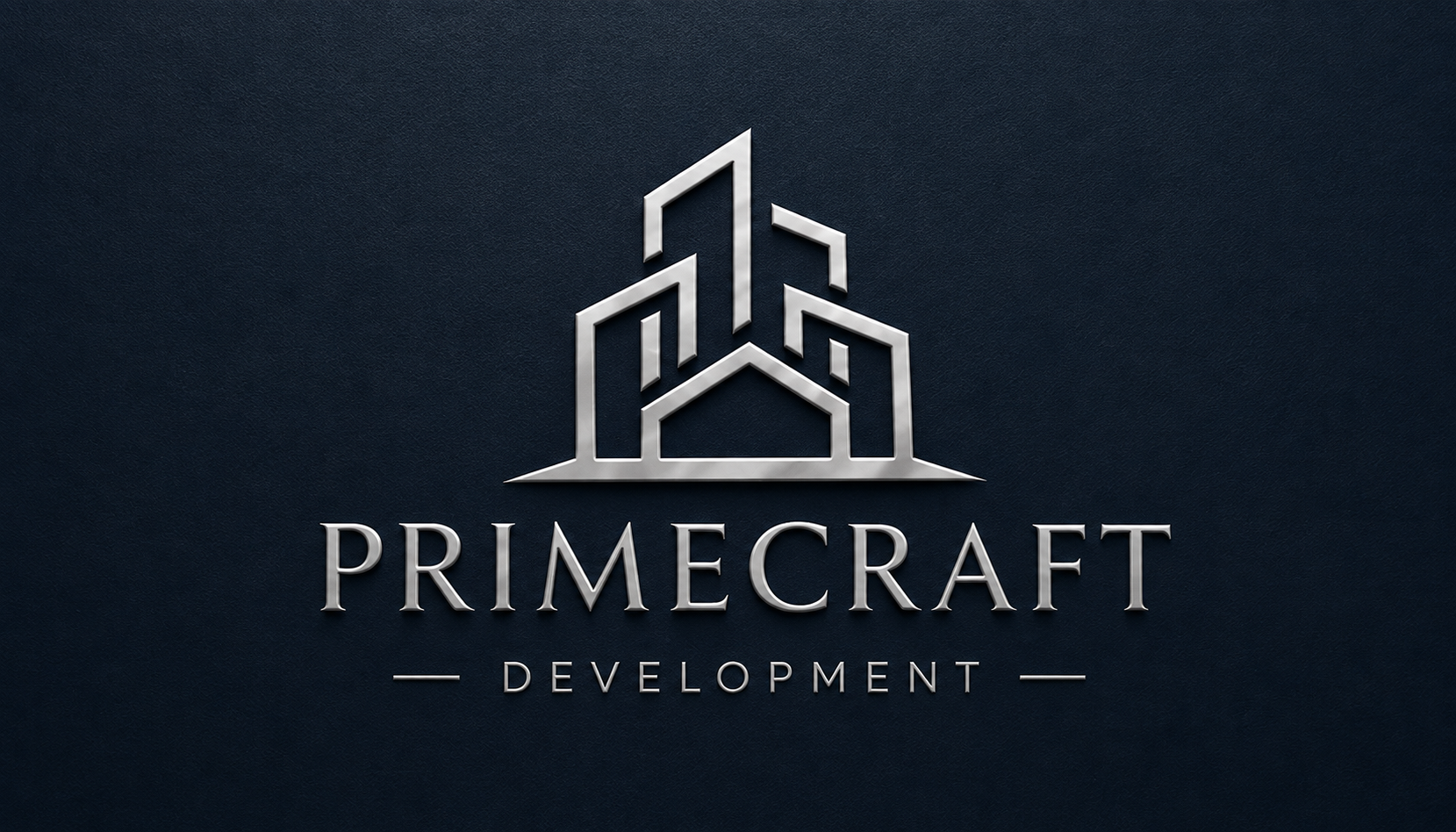 Primecraft Development Logo on Dark Background Featuring Modern Building Design