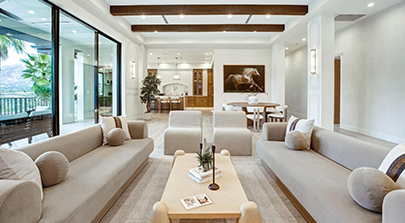 Modern Living Room with Luxurious Furniture and Large Windows, Home Remodeling Contractors